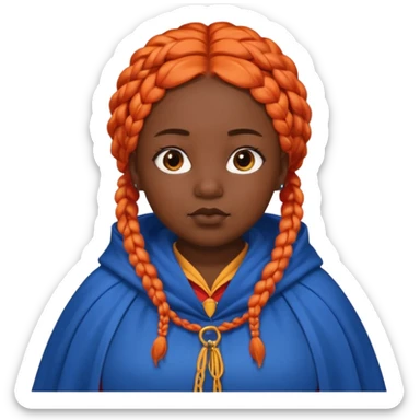red orange braids hair girl, black skin, fat, wear blue cloak sticker
