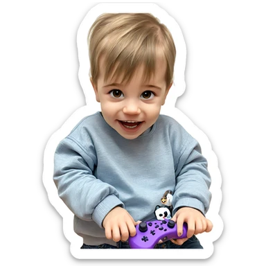 smiling girl with game controller sticker