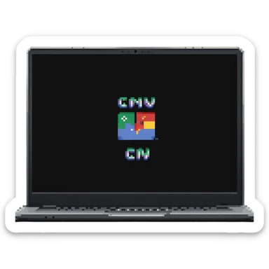 a laptop having a logo that says cmv on the back of it sticker
