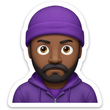 Epic anime Berserker type character. He is a middle age man with dark beard and mustache, baggy eyes and a stoic furious look. He’s wearing a purple beanie and black clothes.  sticker