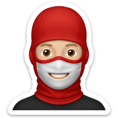 white man wearing a black top and red 2 hole balaclava sticker