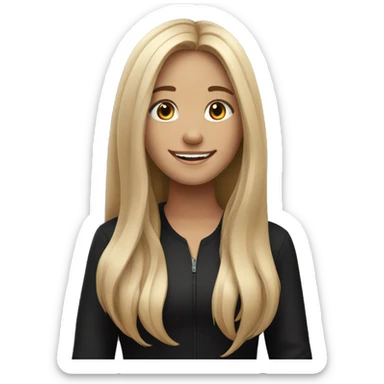 smiling girl with long hair with black outfit sticker