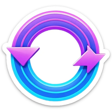 Circular loop arrow in Virtuosa style: smooth rounded shape forming a full loop, neon blue (#00A9F4) and violet (#9A1AFF) glow, futuristic 3D look, friendly and modern. No text. Full background. sticker