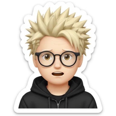 edgelord nerd, dramatic pose, spiky hair, glasses, wearing a black hoodie, fun emoji style sticker