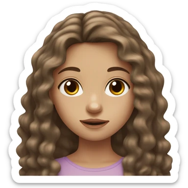 Girl with brown, long, wavy hair, pale skin, freckles, and hazel eyes  ￼ sticker