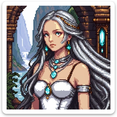 Beautiful girl with metal jewelry and long flowing hair in fantasy setting sticker