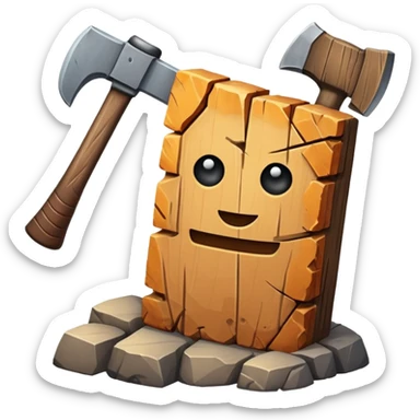 Deux éléments qui fusionnent : deux icônes (ex. bois + pierre) avec une flèche ou un “+” vers un 3ᵉ élément (ex. hache) → l’idée de merge sans limite. sticker