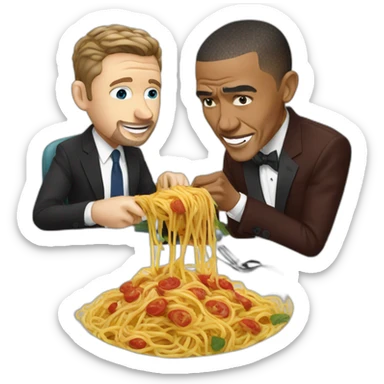 Justin Timberlake eating spaghetti with Barack Obama sticker