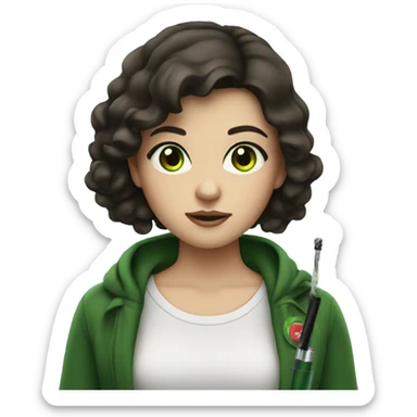 girl with dark brown hair and green eyes with electric cigarette  sticker