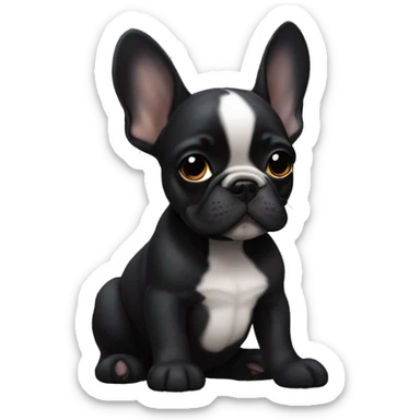 Solid black Frenchie pup layiny sticker