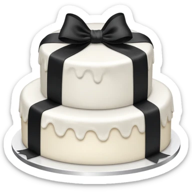 white cake with a black ribbon decoration sticker