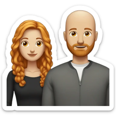 bald white man with black beard and girlfriend with long ginger hair sticker
