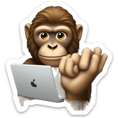 Un singe avec un ordinateur dans les mains  sticker