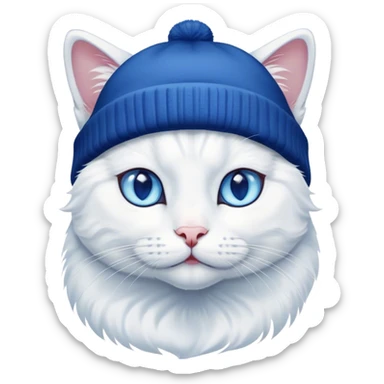 white cat with dark blue beanie sticker