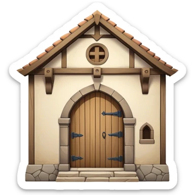 A square-shaped, single-story medieval building. It has one door. It looks old. sticker