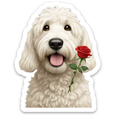 A white golden doodle holding a rose  sticker