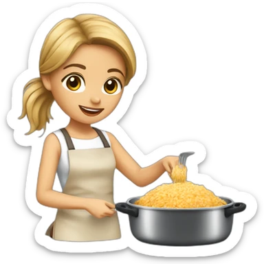 gal dark hair cooking risotto with norwich terrier sticker