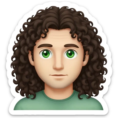 man with long dark brown curly hair and light green eyes sticker