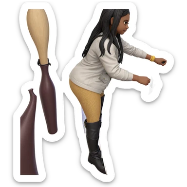 girl in boots with bat sticker