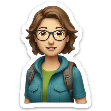 caucasian female hiker with brown hair and glasses sticker