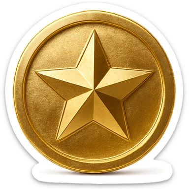 a gold coin with a star, embossed sticker