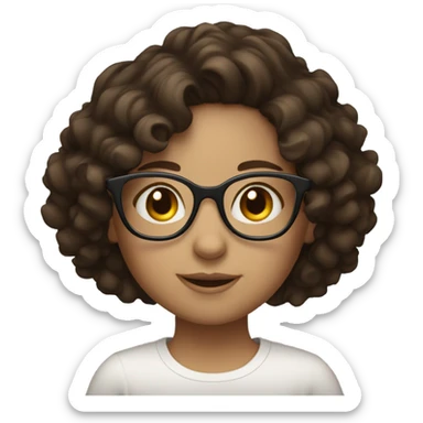 girl with glasses, brunette curly short hair, white skin, brown eyes sticker