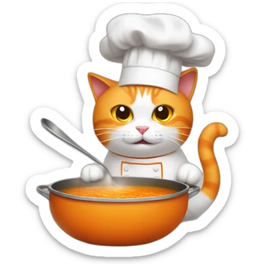 orange and white cat wearing chef hat cooking scary soup sticker