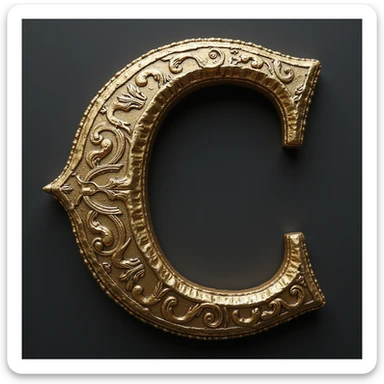 realistic letter C styled with ancient Greek motifs and metallic textures, majestic and divine, referencing Chronos and the gods of Olympus, no faces or objects, just the letter C sticker