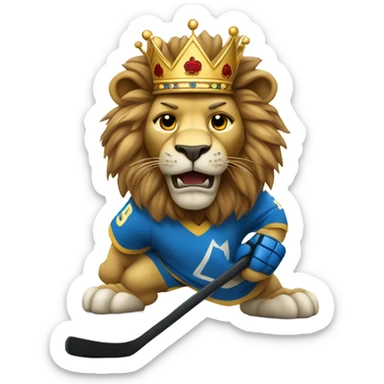 Lion with a crown on playing hockey  sticker