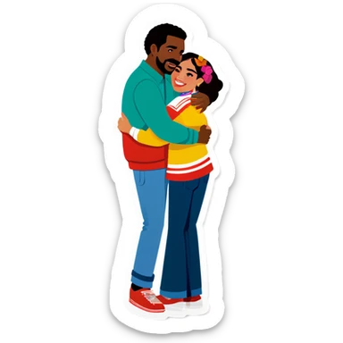 Taller African American man hugging mexican woman sticker