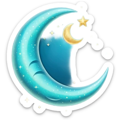 Glitter cian crescent moon sticker