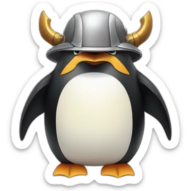 penguin with face wearing samurai helmet with big horns sticker