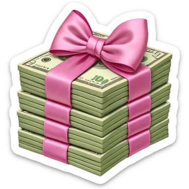 Stack of money with pink bow sticker