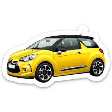 Yellow car Citroen DS3 with black roof like from car catalog  front left side mirror of the car is chrome sticker