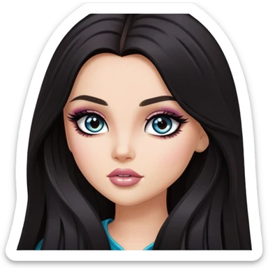 dark long hair, pretty eyes, pretty makeup, pretty bratz baddie sticker