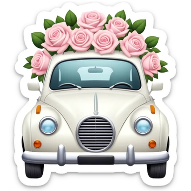 White Wedding car with beautiful pastel roses sticker
