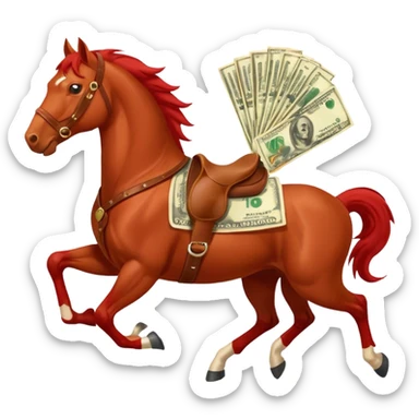 red horse agressive running money on on the saddle sticker