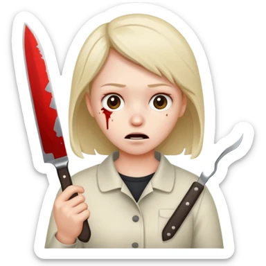 Insane scared injured person with a knife sticker