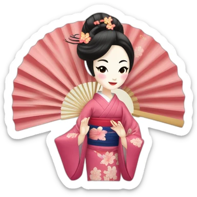 Geisha kimino folding fan dance sticker