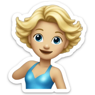 little blonde girl dancing in a blue bird costume sticker
