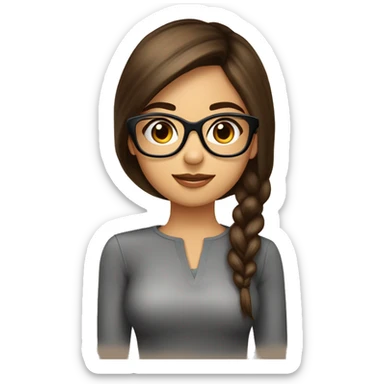 Fille cheveux lisse long brune raie au milieuyeux marron ave lunettes noires sticker