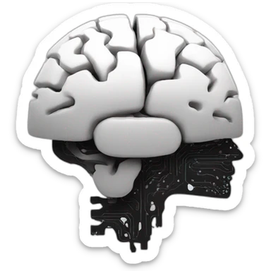 AI robot brain minimalistic and modern, black bg and white logo sticker