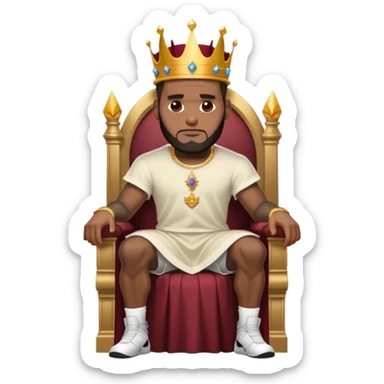 LeBron James on a throne wearing a crown with mortals bowing down to him sticker