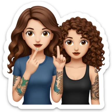 finger snap idea — long wavy brown hair tattooed woman and short tight curly brown hair woman — spark flash sticker