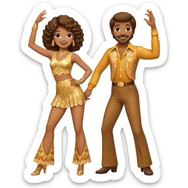 hombre y mujer bailando con ropa de disco de los 70s sticker