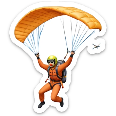 A base jumper soaring through the sky, with a parachute deployed, gliding over a dramatic cliffside or tall building. The background showcases a vast landscape below, with clouds and open skies, emphasizing the adrenaline and freedom of the sport sticker