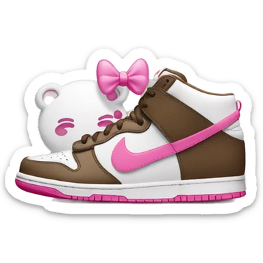 Poop emoji with a pink bow on and Nike panda dunks sticker