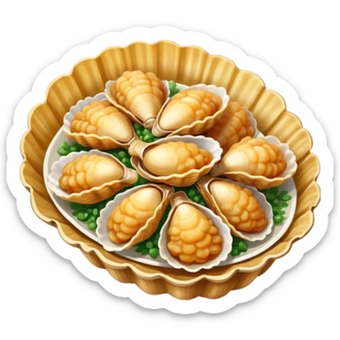 Qingdao fried clams in shell with garlic, simplified emoji style with bold outlines and bright colors, cartoon style Shandong seafood specialty sticker