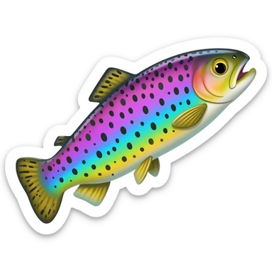 jumping realistic rainbow trout fish bright saturated purple blue green yellow white with scales and black speckles sticker