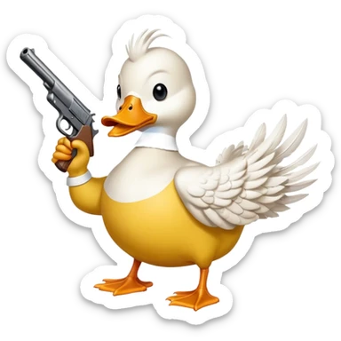 angry duck with a gun in his hand pointing at us  sticker